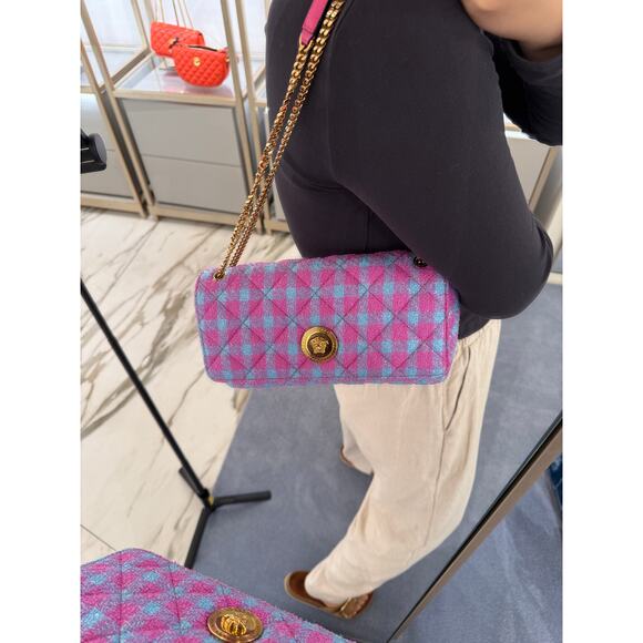 Versace tweet blue pink flap bag with gold Medusa - Picture 8 of 8